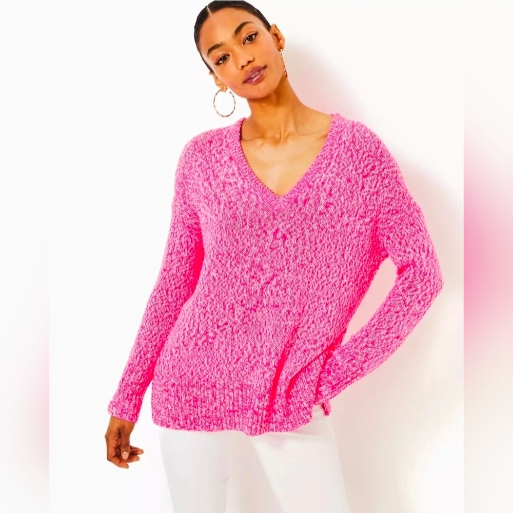 V-Neck Chunky Pink Women's Sweater